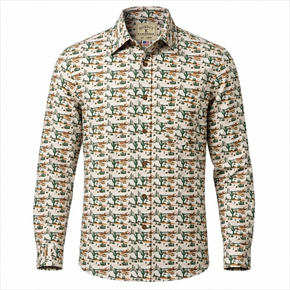 Rocking K Ranchwear by Kennington Button Up Shirt Mens L Multicolor Cactus Print